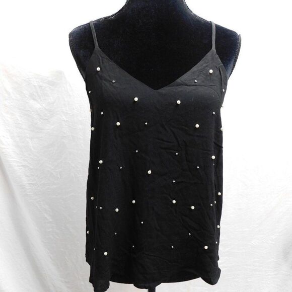 stradivarius Tops - Stradivarius L Black Pearl Beaded Cami Tank Top NEW NWT